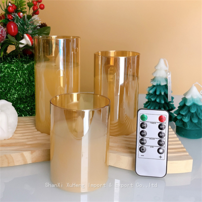 Wholesale Hot Selling Simulation Flame Candle Set Electroplated Gold Amber Glass LED Candle With Remote Control photo-2