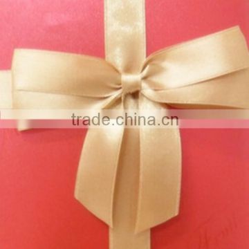 2015 Satin Christmas Bow Pre Tied with Gold Wire, red polyester satin pre-tied bows