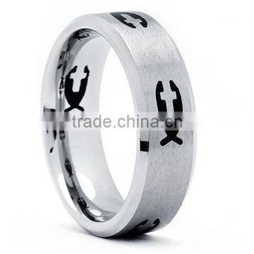 Fashion Jesus Ring , New Stainless Steel Men's Fish And Cross Ring