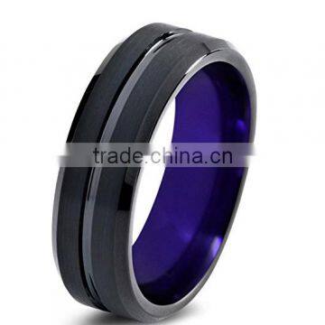 Tungsten Wedding Band Ring 6mm for Men Women Purple Black Beveled Edge Brushed Polished Rings