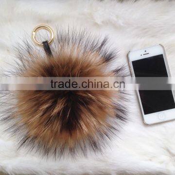 New Design Charm Bag Key Chains Real Raccoon Fur Pom Accessories