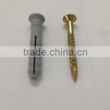 Nail screw with nylon wall plug anchor