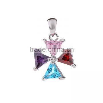 Fashion Charm Silver Cross Fan-shaped CZ Necklace Pendant Jewelry