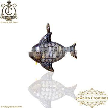 Pave Charm Jewelry, Diamond Fish Charm Pendant, 925 Silver Charm, Handmade Charm Jewelry, Diamond Silver Charm, Designer Charm