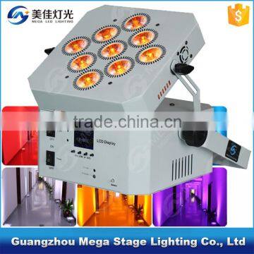RGBWA UV wireless 6in1 9pcs battery powered led stage par light