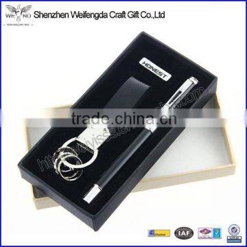 Simple design high quality pen keychain gift set with paper box