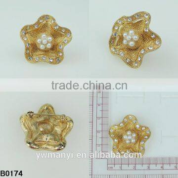 Cheap Fashion Jewelry Pearl And Rhinestone Brooch Flower Shape Brooches Pins For Women B0174 photo-2