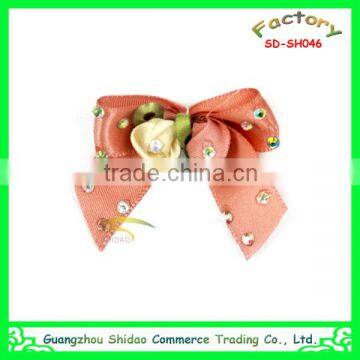 Two rose center orange satin ribbon bow flower making for dress