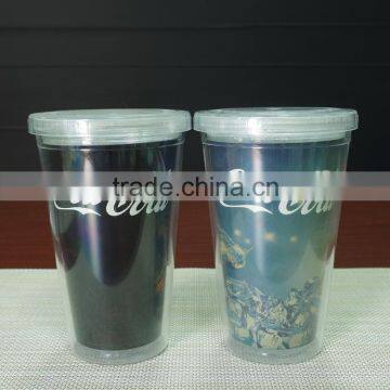 16oz custom logo double wall PS hot sensitive color changing magic water cup