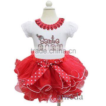 Christmas Red White Petal Pettiskirt with Rhinestone Santa BABY White Short Sleeves Tee