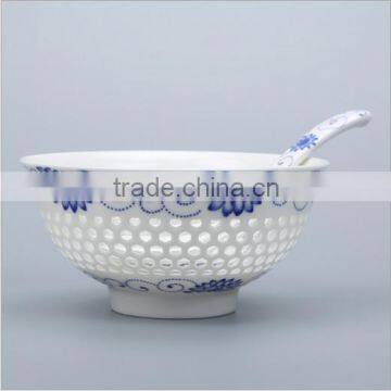 Exquisite Hollow Transparent White Porcelain Tableware With Spoon Bowl 8006