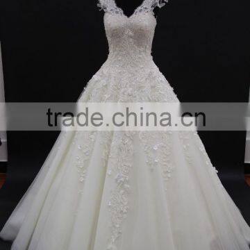 Two Straps Beautiful A-line Embroidery Lace With 3D Flowers Wedding Dress