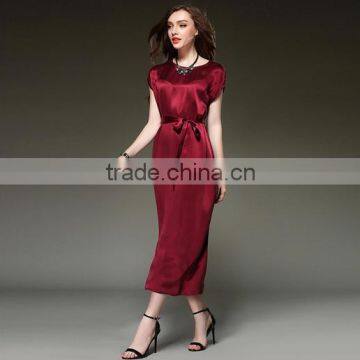 Solid Red 100 Silk Gentle Women's Long Guidle Party Dresses With Top Quality