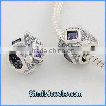 Wholesale Sterling Solid Silver Beads With Purple Crystals BCZ63