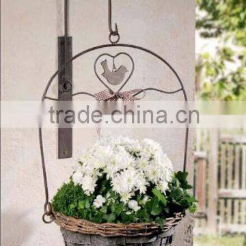 decorative wall hanging wooden flower pot with metal bracket and hook
