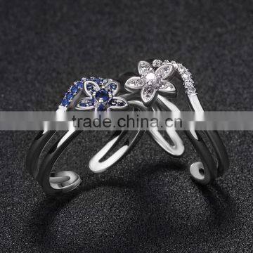 Sample Wedding Ring Designs Flower Shape Ring Blue Gemstone 3A cz Finger Open Ring