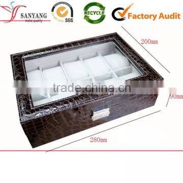 High quality 10 packs clear window leather display watch box