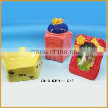 new design dog bowl set ceramic pet bowl pet food caniser pet photo frame