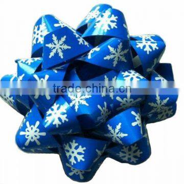 5" Blue Printing Snowflake Christmas Gift Ribbon Star Bow