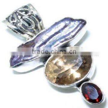 Mother Of Pearl ,Smoky Topaz Garnet, Sterling Silver Jewellery