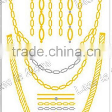 Stock gold metallic chain necklace jewelry tatoo sticker