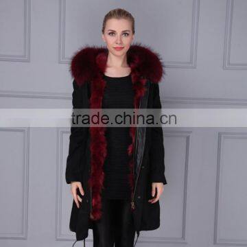 New Fashion Real Raccoon Fur Collar Coat And Fox Fur Lining Removable Hooded Fur Parka