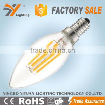 E14 led bulb filament C37 2W CE-LVD/EMC, RoHS, TUV-GS Approved Aluminium Plastic