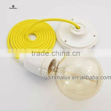 Ceramic Lamp Holder with Colour Cord and Ceiling Rose,Electric Lamp Holder