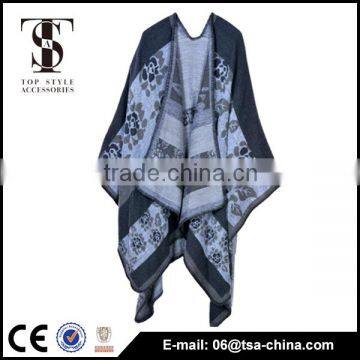 High quality fashionable acrylic double jacquard oversize shawl poncho