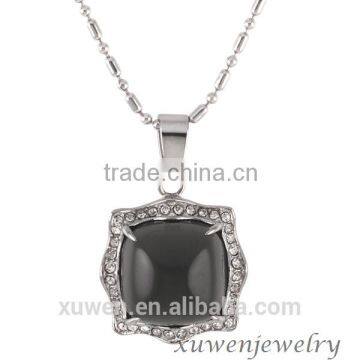 black agate inlayed CZ stone women stainless steel necklace