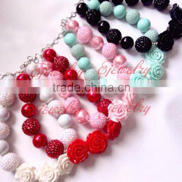 Multi colored Big beads flower Colorful Rhinestone beads Chunky bubblegum necklace girl colorful chunky necklace 2016 newCB663