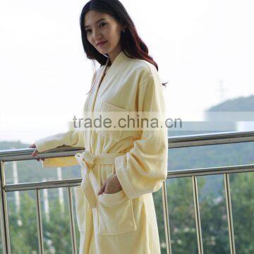 Light Yellow Kimono Collar Velour Bathobe Home Winter Robe