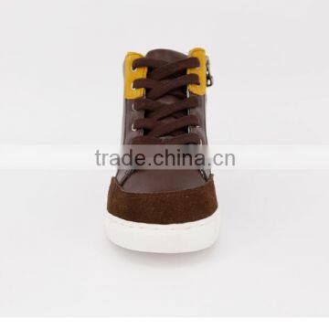 2016 Wholesale Kids Lace-up Brown and Yellow Mix Color Casual Shoes
