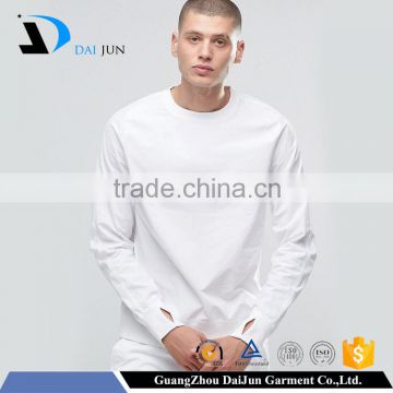 promotion cheap custom high-end round neck white plain men thumb holes hoodies