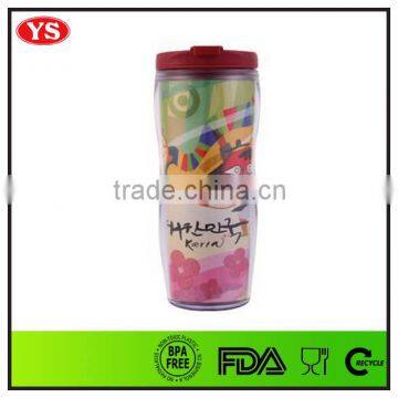 12oz Double Wall Promotion Paper Insert Plastic Mug With Leak Proof Lid