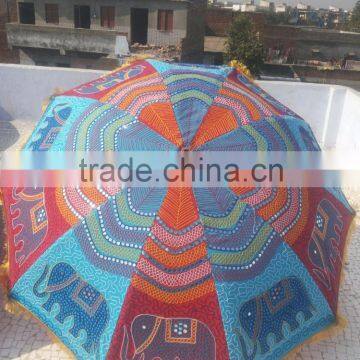 Latest Design 2015 Beautiful Multi Coloured Handmade Elephant Embroidered Parasol garden Umbrella