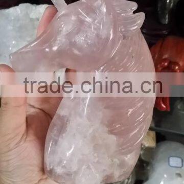 Natural Pink Rose Quartz Crystal Unicorn Carvings