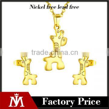 2016 New Design Jewelry Set Stainless Steel Horse Necklace Women Gold Plated Stud Earrings