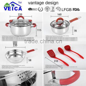 cookware set with pouring mouth/induction cookware with kitchen tool/pot and pan with turner spoon and ladle