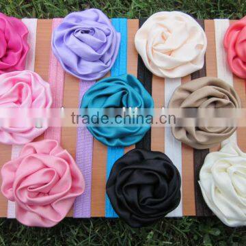 100% Handmade Beauty Rose Puff Flowers with 1.5cm Soft Baby Headbands for Baby Hair Accessoires