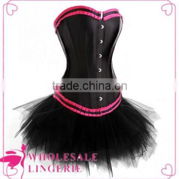 Black and pink corset bustier with skirt set for party wearing women corsets