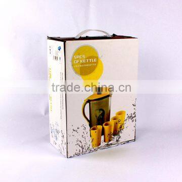 Custom printed cardboard paper box for bottle with plastic handle