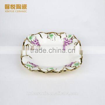Stock Ceramic Candy Dish Golden,dinner Plate With Grape Design photo-2