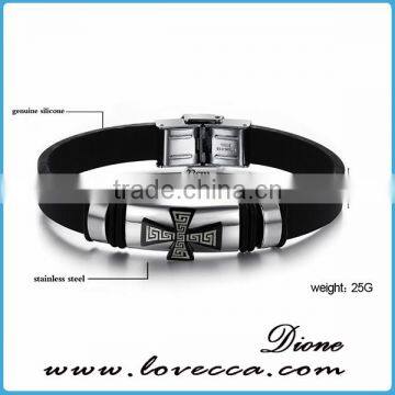 Charm Rubber Silicone Chain Gold Cross Wristband Bracelet for Mens With Stainless Steel Buckle photo-6