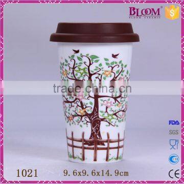 320ml ceramic coffee travel mug with silicone lid