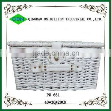 Mini White Wicker 100% Hand Woven Willow Picnic Basket for 2 Person photo-2