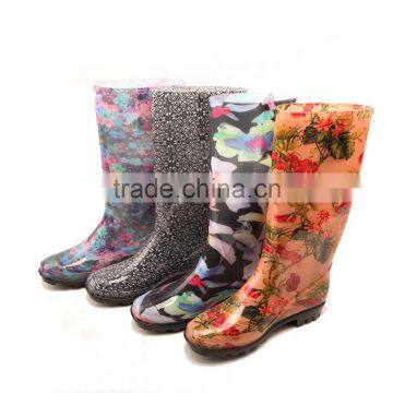 new prints fashion PVC rain boots with polyester lining waterproof boots