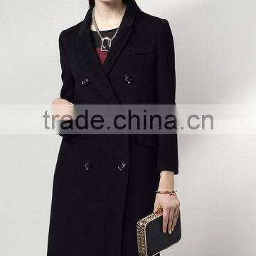 Women Wool Coat Double Breasted Peacoat Fall Winter Solid Color Trench Coat Back Split Black Lady Swing Long Coats Plus Size photo-5