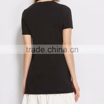 Clothing/women Fashion Dresses/Black Contrast Ruffle Trim Short Sleeve Tee Dress photo-5