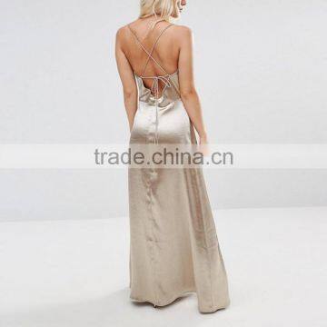 2016 Pictures of Ladies Prom Gown Dresses Cowl Front Strappy Evening Cami Maxi Dress With Thigh Split HSd7464 photo-4